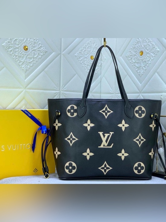 Unlisted Handbags - L V Large Black Tote with Cream Monogram Accents